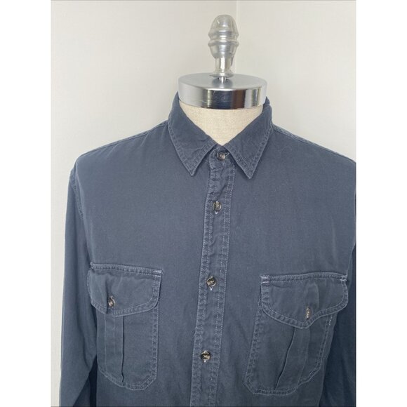 Filson Cotton Black Button Down Shirt Mens Size L Collar Casual Hunting Hiking - Picture 2 of 13